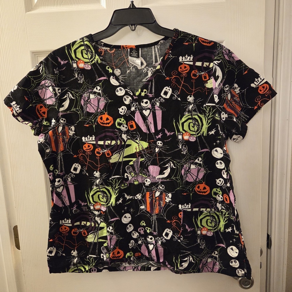 Tim Burton Disney Nightmare Before Christmas‎ Jack Skellington Women's Scrubs L